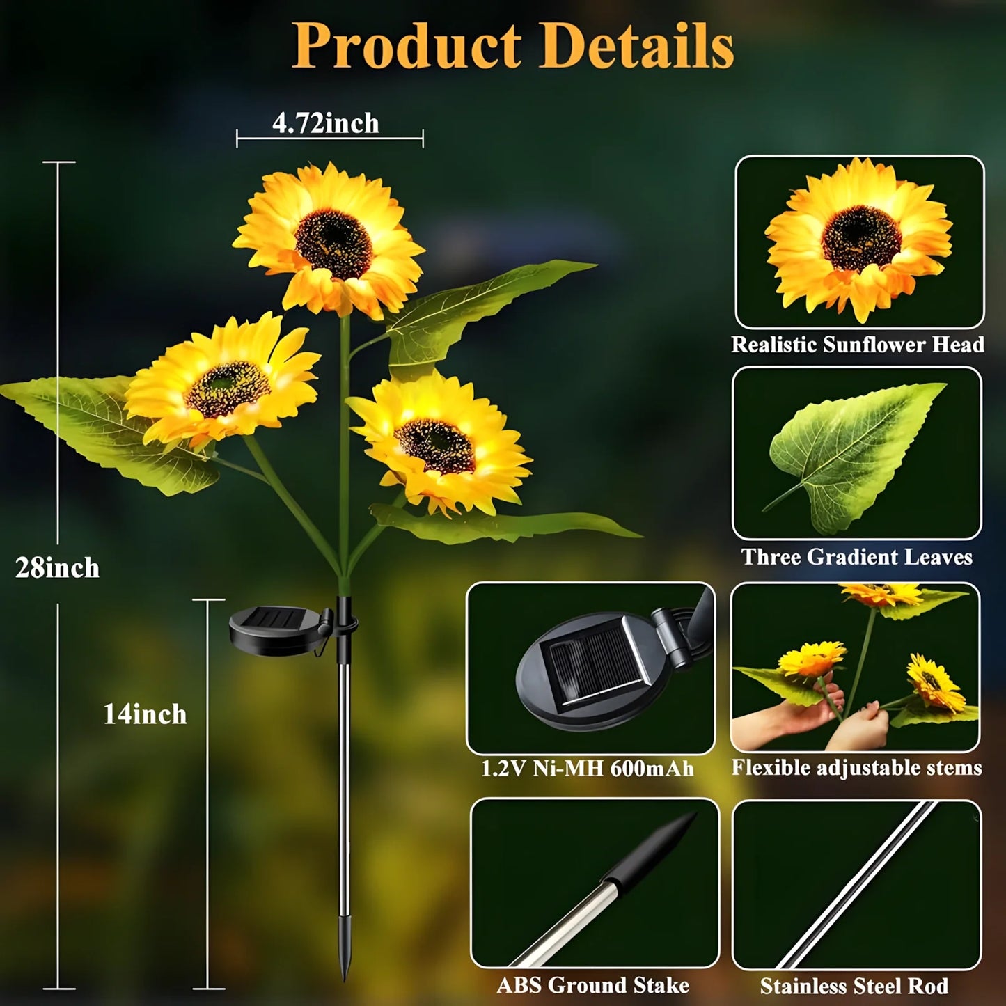 4-Pack  Solar Sunflower LED Lights